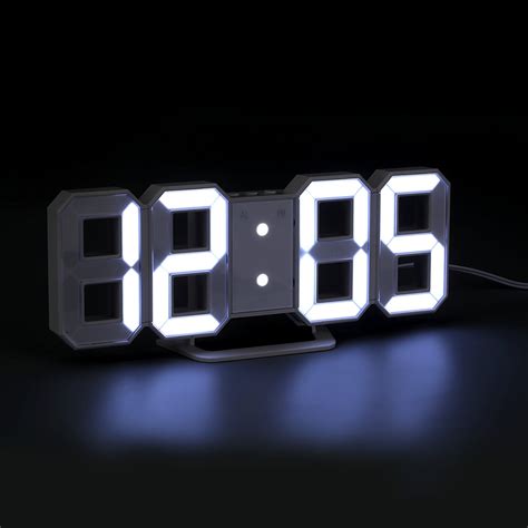 Finether Modern Digital Table Wall Alarm Clock Non Ticking White Led