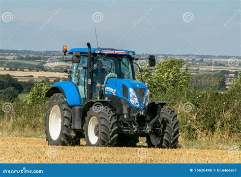 Modern Blue Tractor In Harvest Field Editorial Stock Photo Image Of