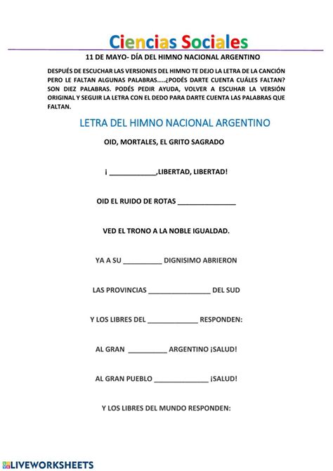 El Himno Nacional Argentino Ficha Interactiva