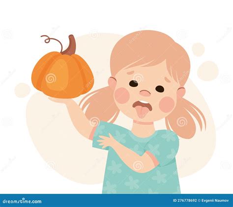 Little Girl Character Showing Dislike And Disgust Holding Pumpkin