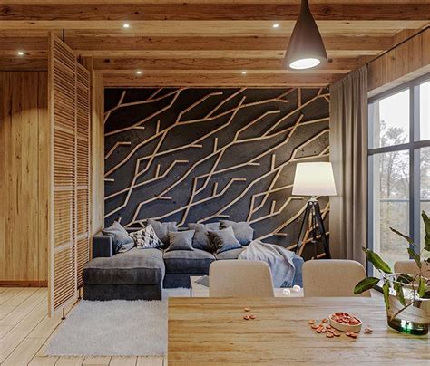 Accent Walls Designed To Look Like Branches Wood Interior Design