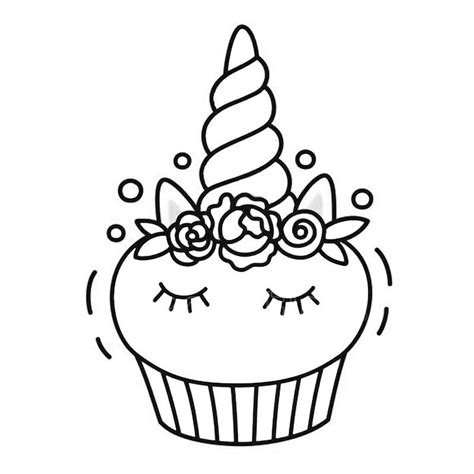 Unicorn Cake Coloring Pages Cupcake Outline - Free Printable Coloring Pages