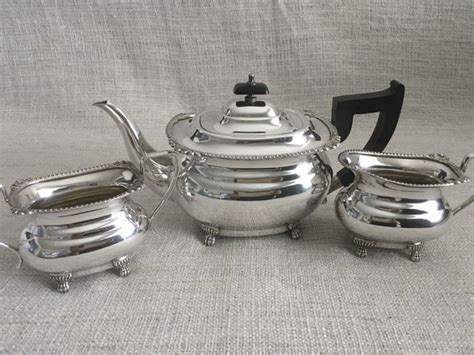 Ornate Vintage Three Piece Silver Plated Tea Set Viners Of