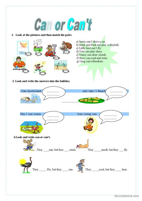 can or can t english esl worksheets pdf and doc