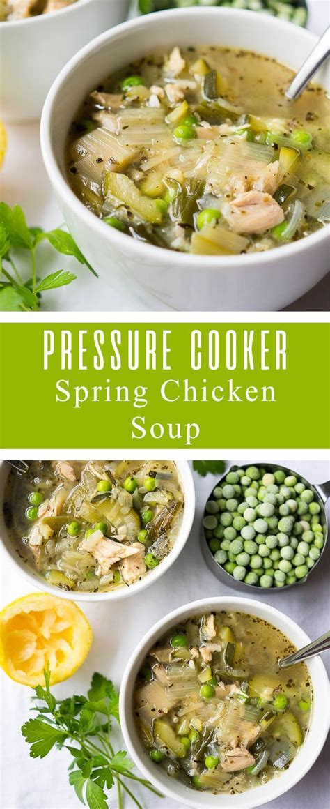 This boneless chicken thigh recipe makes super tender, succulent, and very flavorful chicken thighs. Pressure Cooker Spring Chicken Soup is light, healthy, and ...
