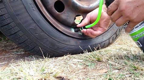 roadside flat tire fix on the spot i use whole can for small puncture youtube