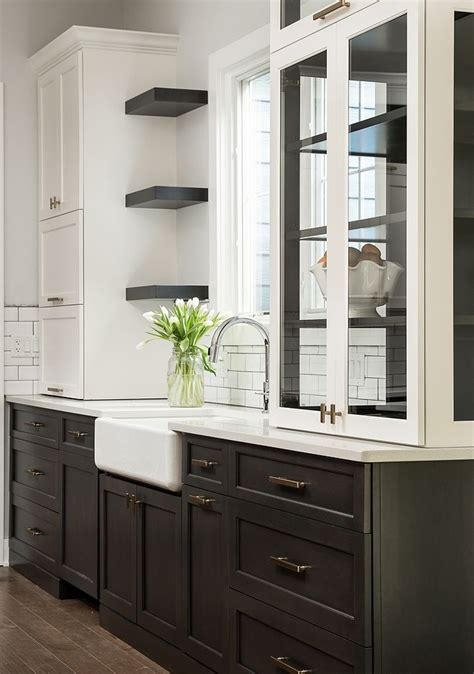 Mark this spot with a pencil and draw a straight line through it all the way across the wall. Kitchen White Upper cabinets with Wood Lower Cabinets The ...