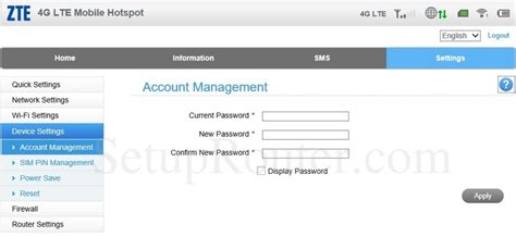 If you are still unable to log in, you may need to reset your router to it's default settings. ZTE Z288L Screenshot AccountManagement