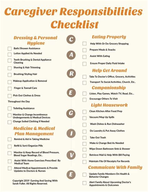 Handy Helpful Caregiver Responsibilities Checklist Earning And Saving With Sarah Home