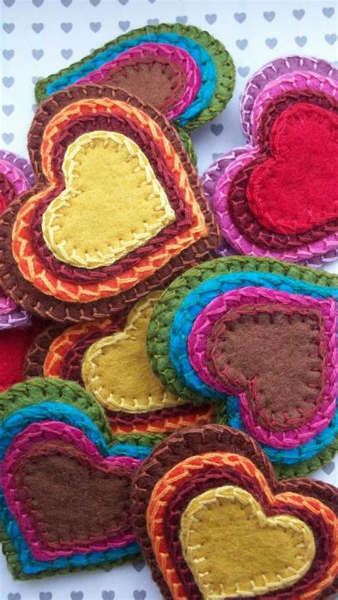 Hand Stitched Stacked Felt Hearts Brooch Valentines Day Hen Party