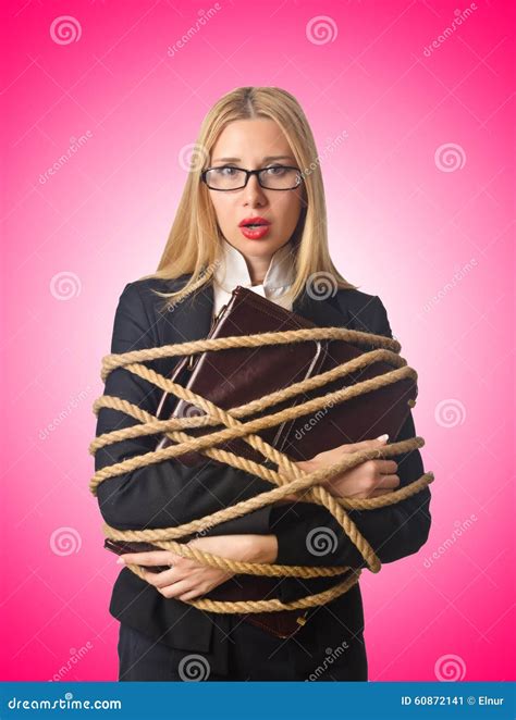 The Woman Businessman Tied Up With Rope Royalty Free Stock Photography Cartoondealer Com