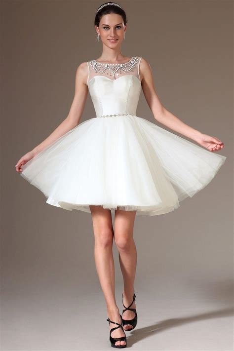 2015 Custom Made Gorgeous Short White Wedding Dresses Ball Gown Scoop
