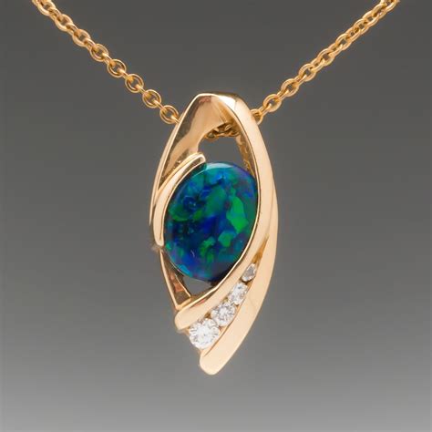 Black Opal Pendant With Diamonds K Gold Black Opal Pendant Opal