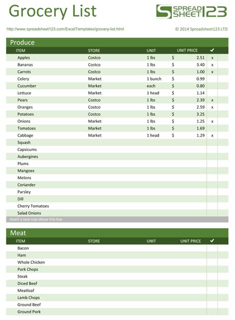 Grocery List Excel Templates Gambaran