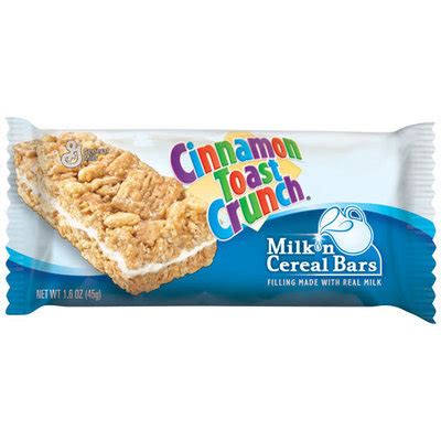 The gov of my state closed down the facility i worked at.hence, i spend part of the week away from home to cut down on the long commutes.the milk and cereal bars are a quick, tasty way to have. General Mills Cinnamon Toast Crunch Milk 'n Cereal Bars ...