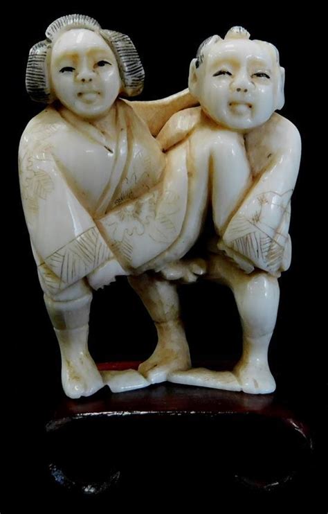 lot asian four carved ivory erotic figures japanese mid 20th c all netsuke sized pieces