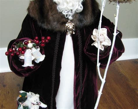 Father Christmas Doll Burgundy Velvet With Dark Brown Fur Collar And