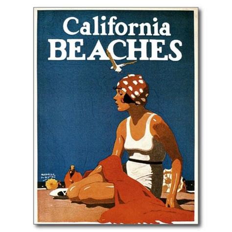 California Beaches Vintage Travel Tourism Postcard Carte Postale