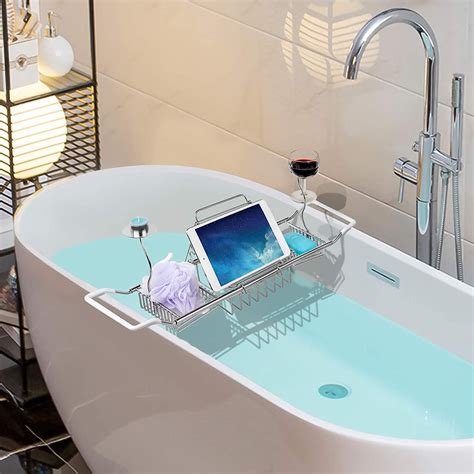 Amazon Com IPEGTOP Stainless Steel Bathtub Caddy Tray Expandable Bath Organizer Tub Shelf