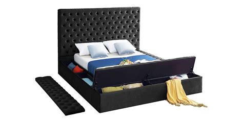 Black Velvet Tufted Storage Queen Bed Bliss Meridian Contemporary Modern Blissblack Q Bed