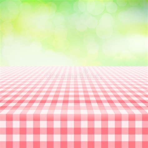 Empty Picnic Gingham Tablecloth Green Background Stock Vector