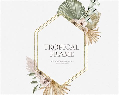 Watercolor Golden Tropical Boho Frame Clipart Wedding Boho Etsy