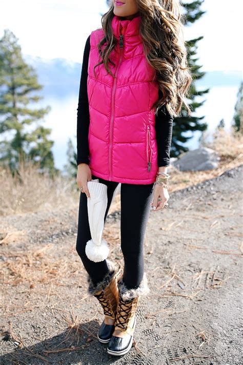 Hot Pink Puffer Vest Hiking Outfit Women Cute Hiking Outfit Summer