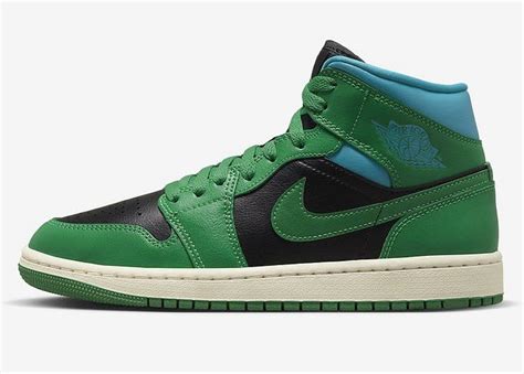 Nike Air Jordan 1 Mid Black Lucky Green Aquatone Shoes Where To Buy