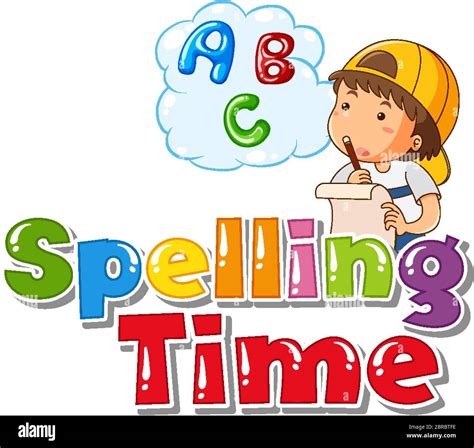 Font Design For Word Spelling Time With Boy Thinking Illustration Stock
