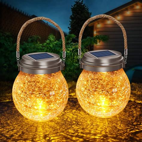 Buy Dbf Solar Lantern Crackle Glass Ball Amber Warm Christmas Solar