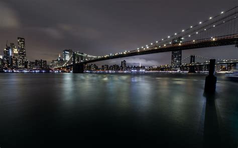 Download Wallpaper 3840x2400 Night City Buildings Bridge River