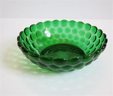 emerald green bubble glass bowl by anchor hocking dessert etsy bubble glass green glass