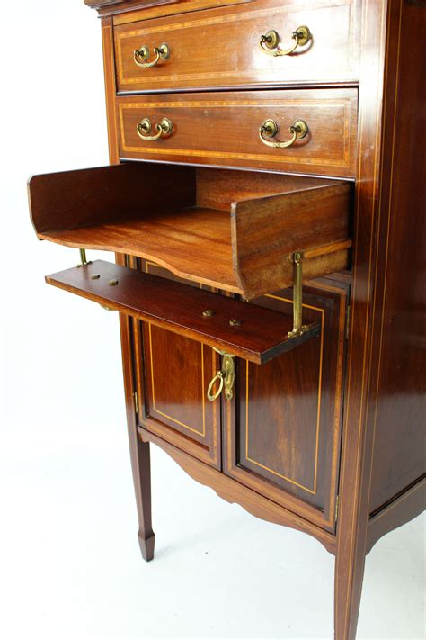 Antique Edwardian Mahogany And Inlaid Music Cabinet
