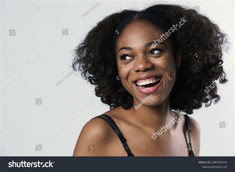 Young Black Woman Bra Laughing Looking Stock Photo 2081450710