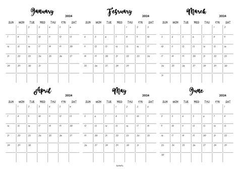 January To June 2024 Calendar Templates Spootviral