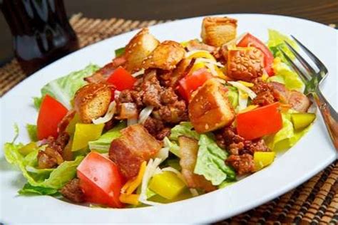 They take into account calorie and fat content, and are made of relatively wholesome ingredients (with some forms of chicken nuggets being the exception). Deconstructed Fast Food Meals : cheeseburger salad