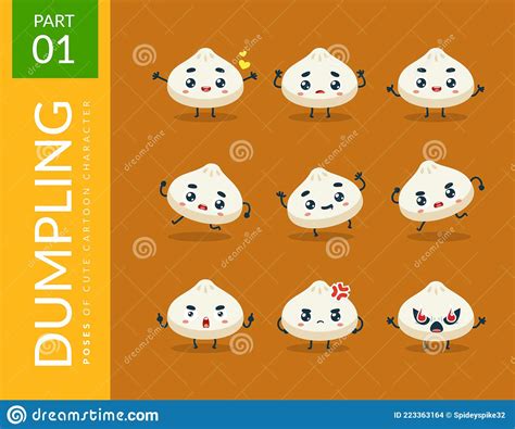 Cute Dumpling In The Style Of Kawaii Vector Illustration Of Asian