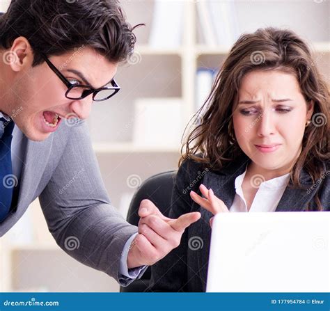 Angry Boss Unhappy With Female Employee Performance Stock Photo Image