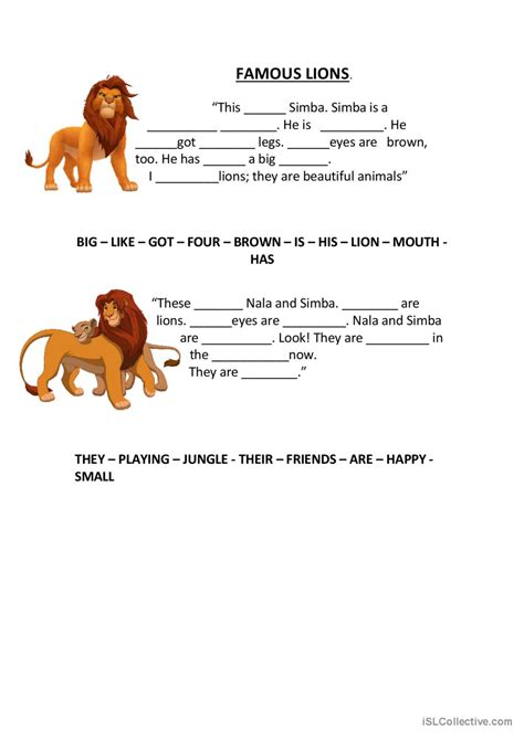 The Lion King English Esl Worksheets Pdf And Doc