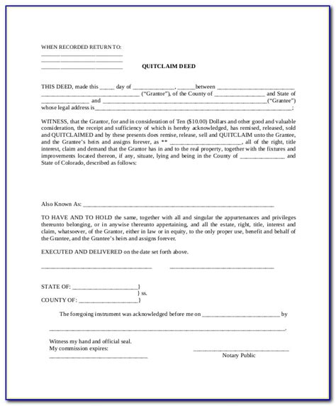 Free Sample Quit Claim Deed Master Of Template Document