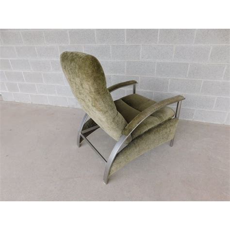 Ethan Allen Mid Century Contemporary Style Brushed Steel Frame Recliner