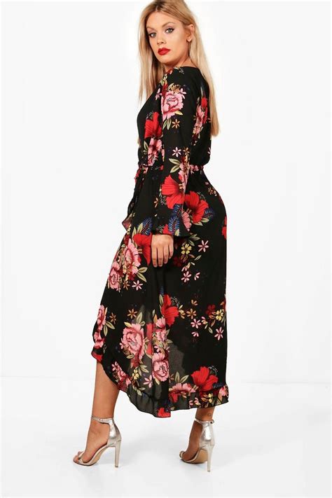 Plus Wrap Floral Midi Dress Boohoo In 2021 Floral Midi Dress