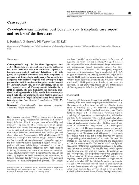 Case Report Cunninghamella Infection Post Bone Marrow Transplant Case