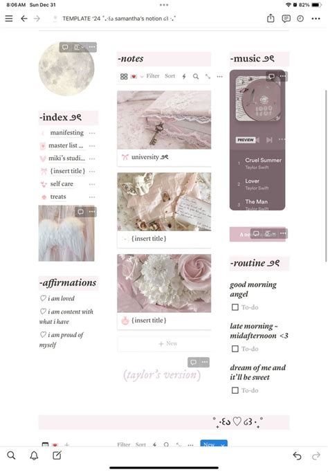 Pink Girly Coquette Notion Template Inspo Notions Templates Good
