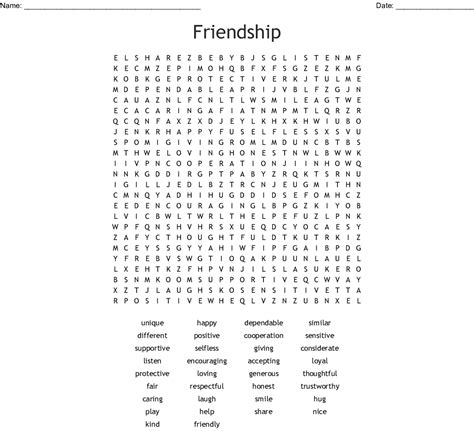 Friendship Word Search Wordmint