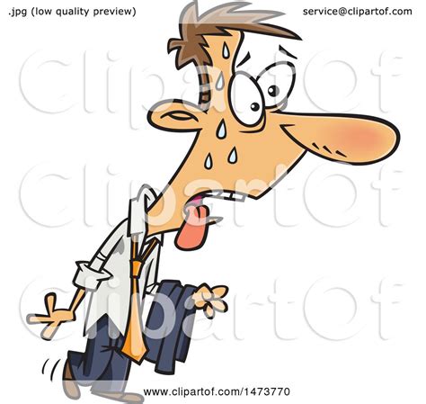 Clipart Of A Cartoon Business Man Sweating On A Hot Day Royalty Free