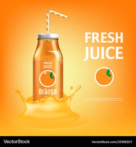Orange Juice Ad Poster With Realistic Glass Bottle