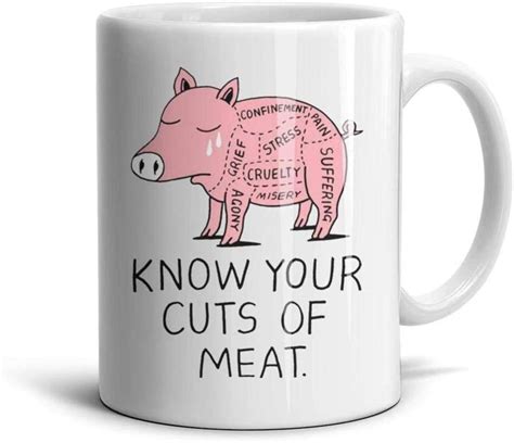 Fsvda Tea Mugs 11oz Know Your Cuts Of Meat Vegan Souvenir Drinks Cup Home And Kitchen