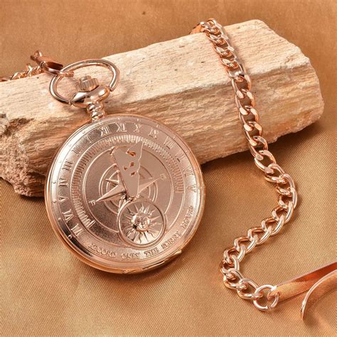 Buy Strada Japanese Movement Compass Pattern Pocket Watch In Rosetone With Chain 14 18 Inches