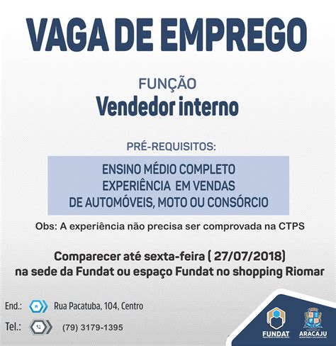 Fundat Vagas De Emprego Para Vendedor Interno E Polidor De Automóveis